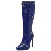 imageSHEMEE Knee High Boots Sexy Pointy Toe Stiletto High Heels Studded Punk Tall Boot Party Dressy Stripper Heels for WomenBlue