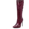 imageSHEMEE Knee High Boots Sexy Pointy Toe Stiletto High Heels Studded Punk Tall Boot Party Dressy Stripper Heels for WomenBurgundy
