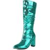 imageSHEMEE Sparkly Mid Calf Slouch Boots Sequins Chunky High Heels Boots Pointed Toe Block Heeled Disco Boots For Saloon Girl LadiesGreen