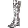 imageSHEMEE Sparkly Mid Calf Slouch Boots Sequins Chunky High Heels Boots Pointed Toe Block Heeled Disco Boots For Saloon Girl LadiesSilver