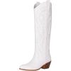 imageSHEMEE Western Cowboy Boots for Women Embroidered Chunky Heels Knee High Boots Block Mid Heel Cowgirl Tall BootsWhite