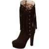 imageSHEMEE Womens Chunky High Heel Platform Mid Calf Boots Tassel Side Zipper Round Toe Boot ShoesDark Brown