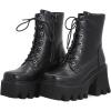 imageSHEMEE Womens Platform Chunky Ankle Boots Round Toe Lace Up Block High Heels Combat Booties Gothic ShoesBlack