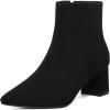 imageSHEMEE Womens Pointed Toe Chunky High Heels Ankle Booties Side Zipper Block Heeled Short BootsBlack Suede
