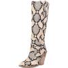 imageSHEMEE Womens Snake Skin Knee High Boots Chunky Heels Western Cowboy Cowgirl Boots Snakeskin Print Block Heeled Tall BootsBeige