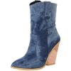 imageSHEMEE Womens Western Cowgirl Chunky High Heels Ankle Boots Pointed Toe Stacked Heel BootiesBlue