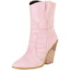 imageSHEMEE Womens Western Cowgirl Chunky High Heels Ankle Boots Pointed Toe Stacked Heel BootiesPink