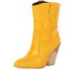 imageSHEMEE Womens Western Cowgirl Chunky High Heels Ankle Boots Pointed Toe Stacked Heel BootiesYellow