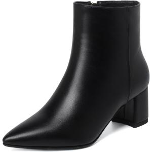 imageSHEMEE Womens Pointed Toe Chunky High Heels Ankle Booties Side Zipper Block Heeled Short BootsBlack Pu