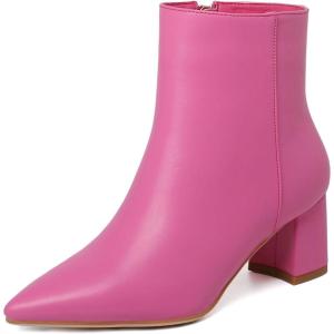 imageSHEMEE Womens Pointed Toe Chunky High Heels Ankle Booties Side Zipper Block Heeled Short BootsBrown