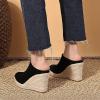 imageSHEMEE Womens Espadrille Mules Platform Wedges Closed Pointy Toe Mule Pumps Faux Suede Espadrilles Wedge Mules Slides Comfort High Heels Platform ShoesBlack
