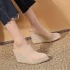 imageSHEMEE Womens Espadrille Mules Platform Wedges Closed Pointy Toe Mule Pumps Faux Suede Espadrilles Wedge Mules Slides Comfort High Heels Platform ShoesApricot