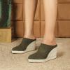 imageSHEMEE Womens Espadrille Mules Platform Wedges Closed Pointy Toe Mule Pumps Faux Suede Espadrilles Wedge Mules Slides Comfort High Heels Platform ShoesArmy Green
