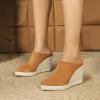 imageSHEMEE Womens Espadrille Mules Platform Wedges Closed Pointy Toe Mule Pumps Faux Suede Espadrilles Wedge Mules Slides Comfort High Heels Platform ShoesTan