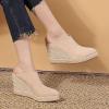 imageSHEMEE Womens Espadrille Mules Platform Wedges Closed Pointy Toe Mule Pumps Faux Suede Espadrilles Wedge Mules Slides Comfort High Heels Platform ShoesApricot