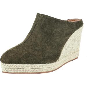 imageSHEMEE Womens Espadrille Mules Platform Wedges Closed Pointy Toe Mule Pumps Faux Suede Espadrilles Wedge Mules Slides Comfort High Heels Platform ShoesArmy Green