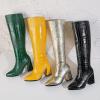 imageSHEMEE Womens Pointed Toe Chunky High Heel Knee High Boots Block Heeled Gogo Boot Shoes with Side ZipperGreen
