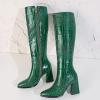 imageSHEMEE Womens Pointed Toe Chunky High Heel Knee High Boots Block Heeled Gogo Boot Shoes with Side ZipperGreen