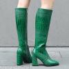 imageSHEMEE Womens Pointed Toe Chunky High Heel Knee High Boots Block Heeled Gogo Boot Shoes with Side ZipperGreen
