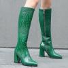 imageSHEMEE Womens Pointed Toe Chunky High Heel Knee High Boots Block Heeled Gogo Boot Shoes with Side ZipperGreen