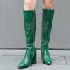 imageSHEMEE Womens Pointed Toe Chunky High Heel Knee High Boots Block Heeled Gogo Boot Shoes with Side ZipperGreen