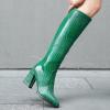 imageSHEMEE Womens Pointed Toe Chunky High Heel Knee High Boots Block Heeled Gogo Boot Shoes with Side ZipperGreen