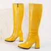 imageSHEMEE Womens Pointed Toe Chunky High Heel Knee High Boots Block Heeled Gogo Boot Shoes with Side ZipperYellow