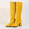 imageSHEMEE Womens Pointed Toe Chunky High Heel Knee High Boots Block Heeled Gogo Boot Shoes with Side ZipperYellow