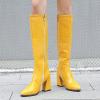 imageSHEMEE Womens Pointed Toe Chunky High Heel Knee High Boots Block Heeled Gogo Boot Shoes with Side ZipperYellow