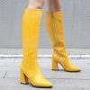 imageSHEMEE Womens Pointed Toe Chunky High Heel Knee High Boots Block Heeled Gogo Boot Shoes with Side ZipperYellow