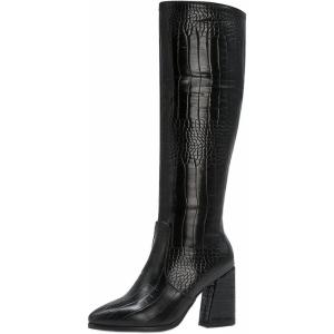 imageSHEMEE Womens Pointed Toe Chunky High Heel Knee High Boots Block Heeled Gogo Boot Shoes with Side ZipperBlack