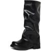 imageSHEMEE Fold Over Knee High Boots Womens Chunky Mid Heels Shark Boots Round Square Toe Platform Block Heel Slouchy Knee High Boot Tall Pull On ShoesBlack