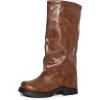 imageSHEMEE Fold Over Knee High Boots Womens Chunky Mid Heels Shark Boots Round Square Toe Platform Block Heel Slouchy Knee High Boot Tall Pull On ShoesBrown
