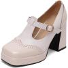 imageSHEMEE Mary Jane TStrap Oxford Shoes for Women MultiColor Oxford Heels Square Toe Chunky High Heels Platform Pumps Brock Design Casual Ladies Parties Dress Girls School ShoesBeigeWhite