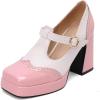 imageSHEMEE Mary Jane TStrap Oxford Shoes for Women MultiColor Oxford Heels Square Toe Chunky High Heels Platform Pumps Brock Design Casual Ladies Parties Dress Girls School ShoesPinkWhite