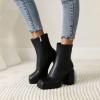 image:imageSHEMEE Womens Square Toe Chunky High Heel Platform Ankle Booties Block Heeled Side Zipper Short Boots ShoesBlack