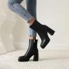 image:imageSHEMEE Womens Square Toe Chunky High Heel Platform Ankle Booties Block Heeled Side Zipper Short Boots ShoesBlack