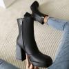 image:imageSHEMEE Womens Square Toe Chunky High Heel Platform Ankle Booties Block Heeled Side Zipper Short Boots ShoesBlack