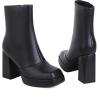 image:imageSHEMEE Womens Square Toe Chunky High Heel Platform Ankle Booties Block Heeled Side Zipper Short Boots ShoesBlack