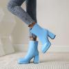 image:imageSHEMEE Womens Square Toe Chunky High Heel Platform Ankle Booties Block Heeled Side Zipper Short Boots ShoesBlue