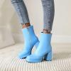 image:imageSHEMEE Womens Square Toe Chunky High Heel Platform Ankle Booties Block Heeled Side Zipper Short Boots ShoesBlue