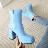 image:imageSHEMEE Womens Square Toe Chunky High Heel Platform Ankle Booties Block Heeled Side Zipper Short Boots ShoesBlue