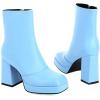 image:imageSHEMEE Womens Square Toe Chunky High Heel Platform Ankle Booties Block Heeled Side Zipper Short Boots ShoesBlue