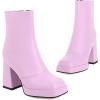 image:imageSHEMEE Womens Square Toe Chunky High Heel Platform Ankle Booties Block Heeled Side Zipper Short Boots ShoesPurple