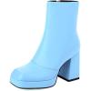 image:imageSHEMEE Womens Square Toe Chunky High Heel Platform Ankle Booties Block Heeled Side Zipper Short Boots ShoesBlue