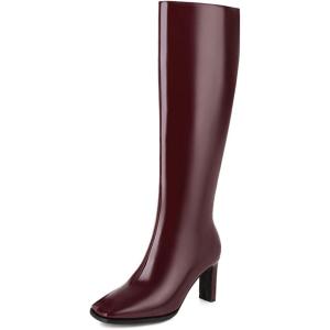 image:imageSHEMEE Womens Square Toe Chunky Heeled Knee High Boots Block Heels Tall Boot with Side Zipper