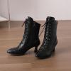image:imageSHEMEE Kitten Heels Ankle Boots for Women Vintage Victorian Style LaceUp Booties Mid Heels Zipper Shoes with Buckled