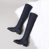 image:imageSHEMEE Womens Denim Low Heels Over The Knee Boots Flat Thigh High Boots Round Toe Side Zipper Long Boots