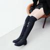 image:imageSHEMEE Womens Denim Low Heels Over The Knee Boots Flat Thigh High Boots Round Toe Side Zipper Long Boots