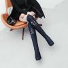 image:imageSHEMEE Womens Denim Low Heels Over The Knee Boots Flat Thigh High Boots Round Toe Side Zipper Long Boots